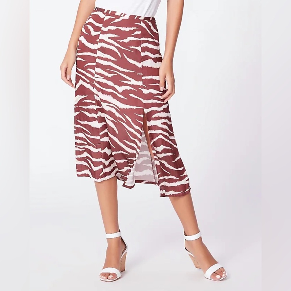 NWT PAIGE Cherrywood & Cream Animal Print Side Slit Larsa Midi Skirt